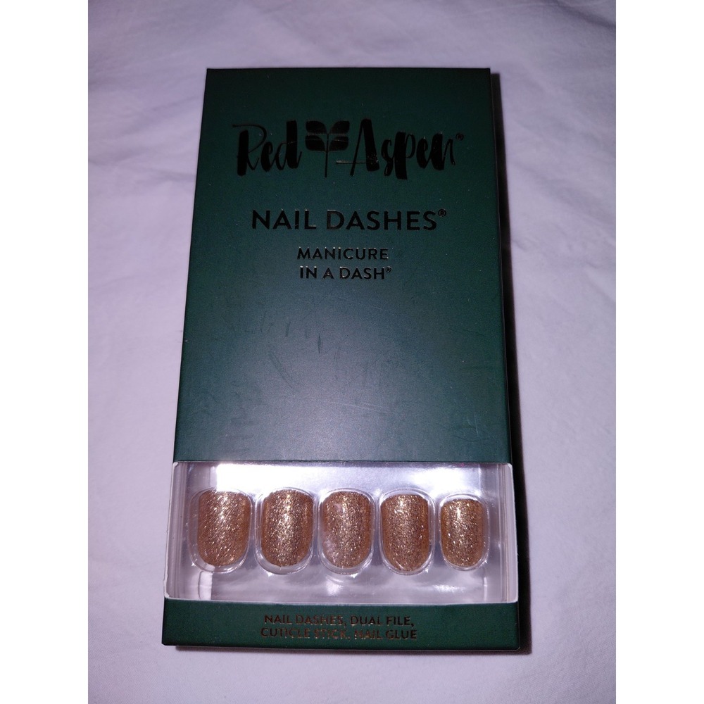 Red Aspen Press On Nails- Colbie's Class Ring-Short-Square-Glitter Gold